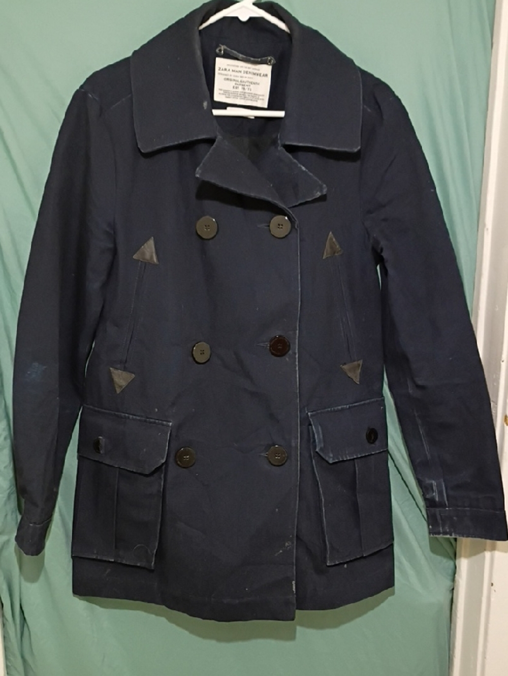 Zara Navy Double-Breasted Pea Jacket